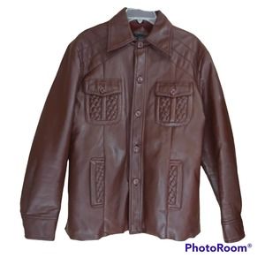 Vintage Scott Davis 70s Faux Leather Faux Fur Lined Weave Pockets Jacket